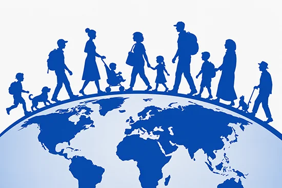 Families migrating across the globe