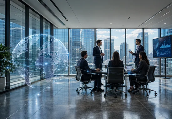 Business team meeting in a high-rise boardroom