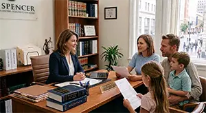 Immigration counsel meeting with a family